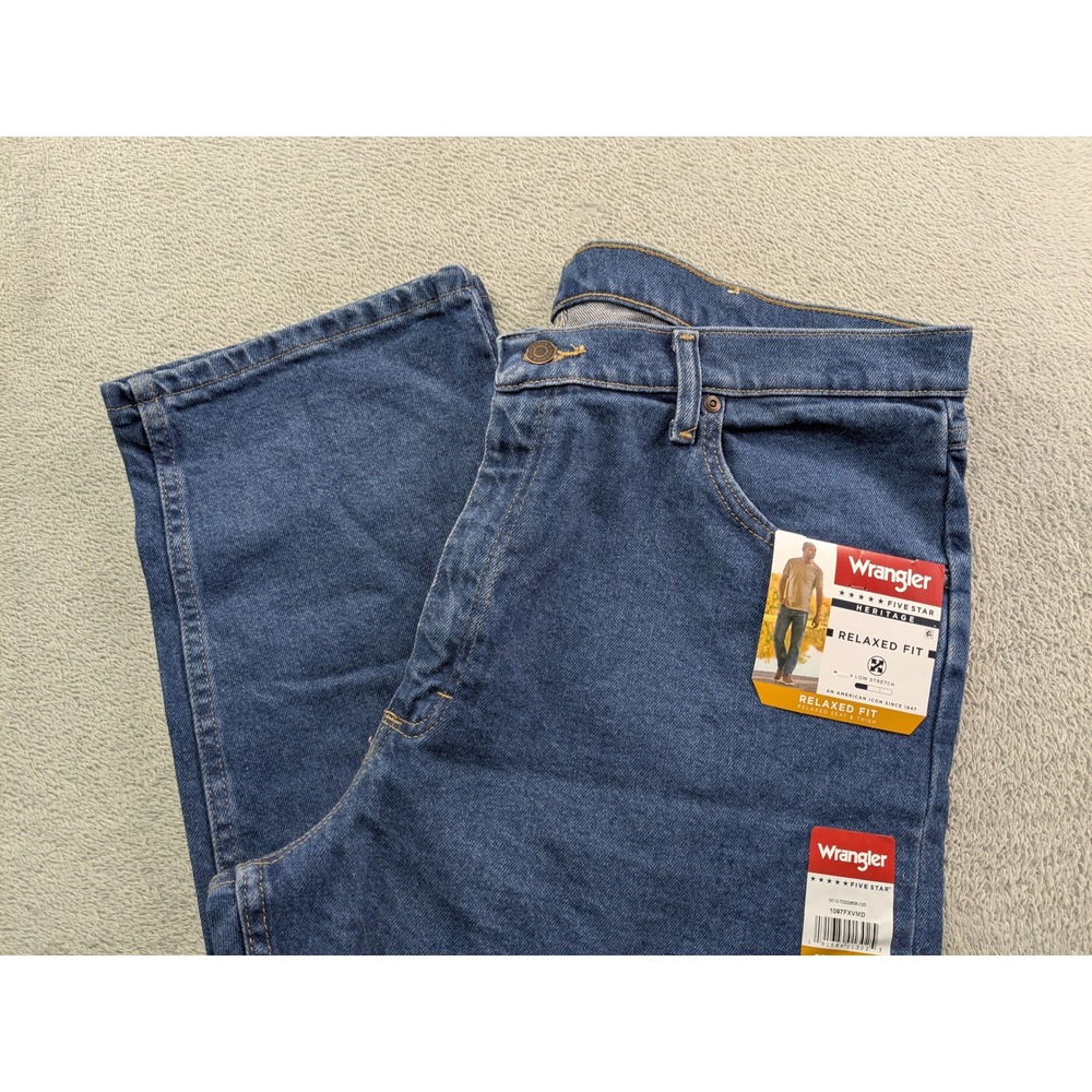 Wrangler Five Star Heritage Relaxed Fit Jeans Mens 38x34 Blue Stretch 1097FXVMD